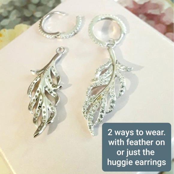 E3 NEW  Diamond Sterling Feather Earrings - Picture 7 of 8